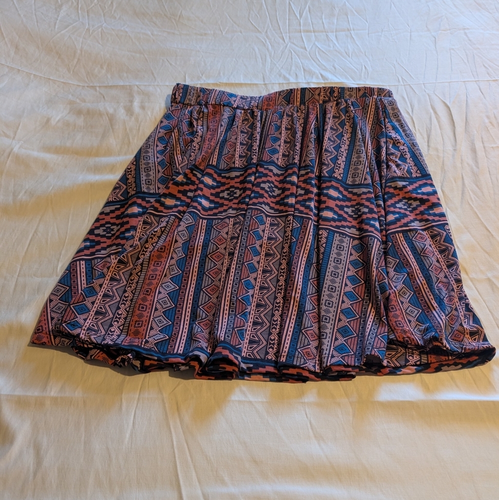 LuLaRoe Blue and Brown Mini Skater Skirt with Pleats